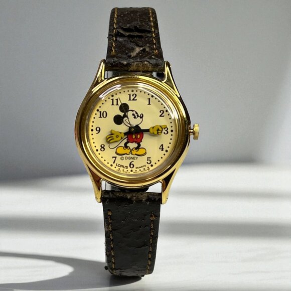 Vintage Lorus Disney Mickey Mouse Quartz Watch With Gold-Tone Case - Picture 1 of 11